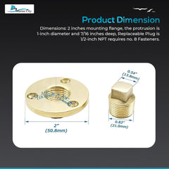 Marine City Brass Drain Plug Fits 1” Dia. Hole, 1/2''NPT (2Pcs)