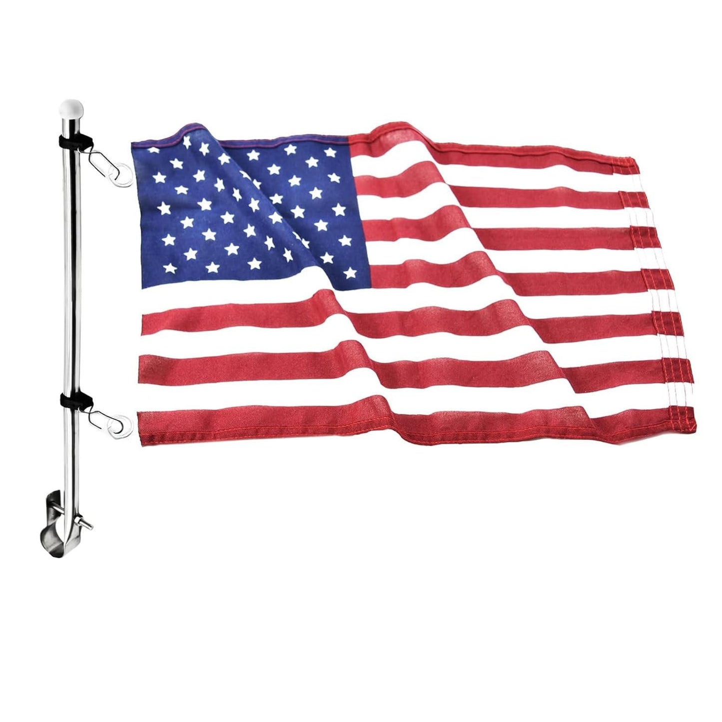 Marine City 304 Stainless Steel Rail Mount Flag Staff Pole with 12x18” US Flag