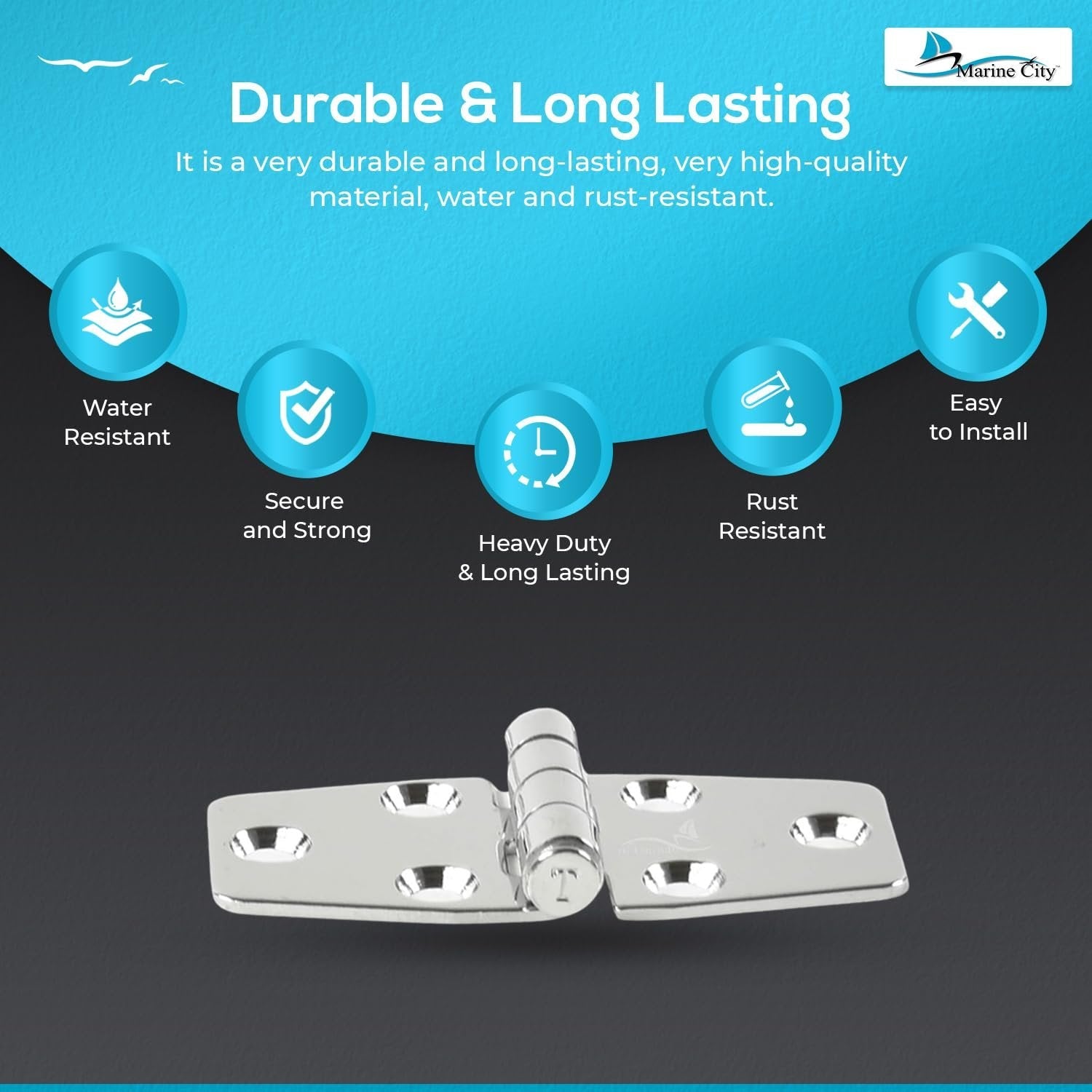 Marine City 304 Stainless Steel Polished Door Strap Hinges 1-1/2 × 3" (2 Pcs) Marine City