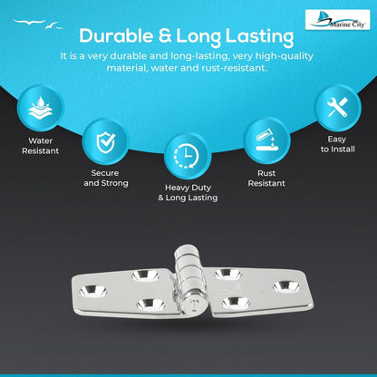 Marine City 304 Stainless Steel Polished Door Strap Hinges 1-1/2 × 3" (2 Pcs) Marine City