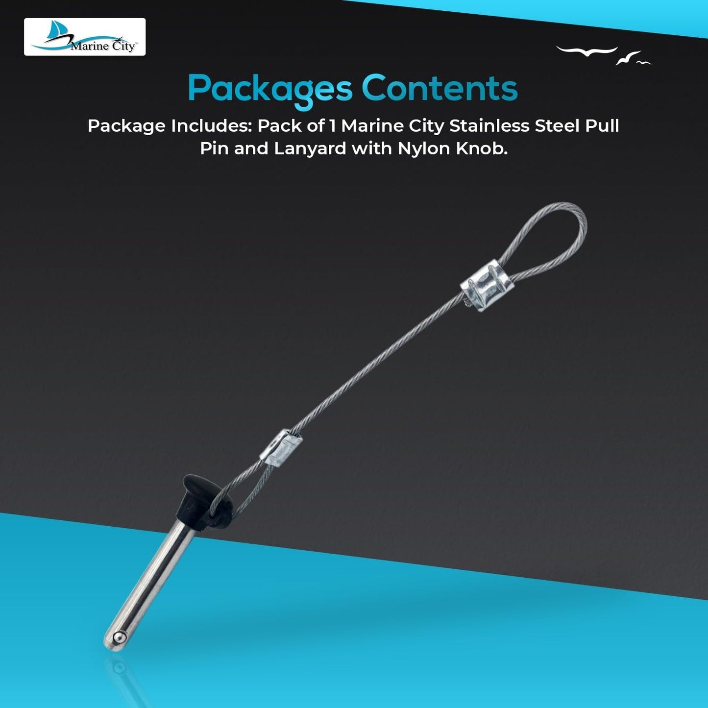 MARINE CITY Pull Pin & Lanyard with Nylon Knob – 3/16" Stainless Steel (1 Pcs) Marine City Hardware