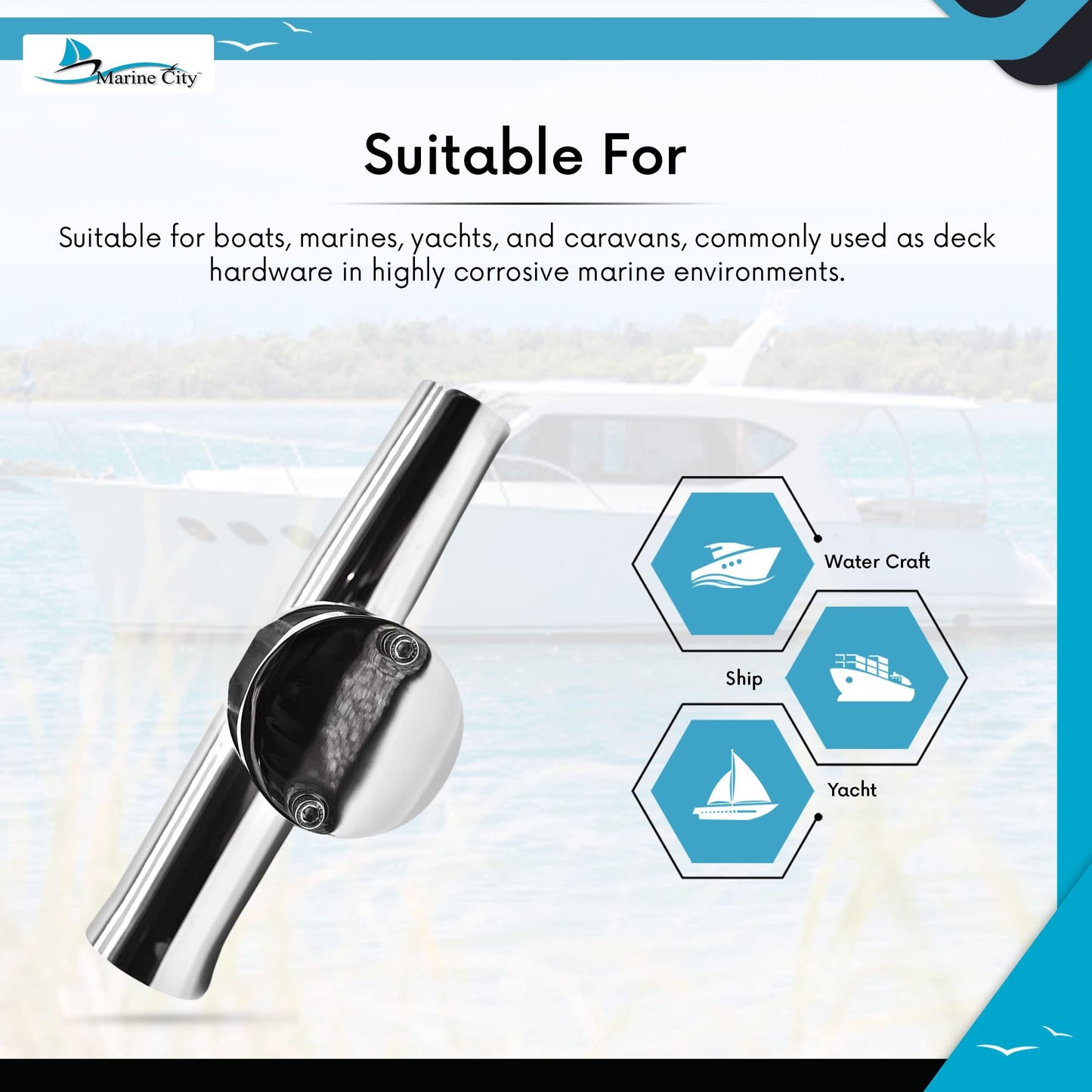 Marine City Stainless Steel Heavy-Duty Clamp-On Adjustable Fishing Rod Holder
