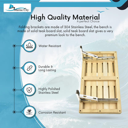 Marine City Banco plegable de teca para montaje en pared con ranuras para barco, cuarto de ducha, vapor, sala de sauna (24 pulgadas x 13 pulgadas)
