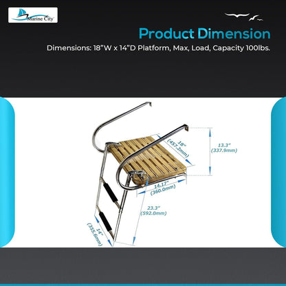 MARINE CITY Escalera de plataforma de teca para baño de 2 escalones marinos de acero inoxidable I/B