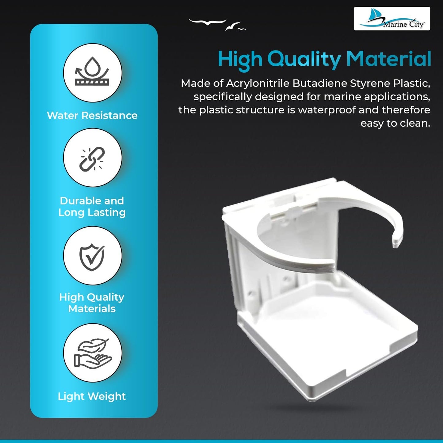 MARINE CITY Portavasos plegable de plástico ABC blanco con brazos ajustables (2-5/8" a 3-1/2") (8 piezas)
