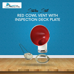 Marine City 4-Inch Round Red Cowl Vent with Deck Plate – 304 Stainless Steel