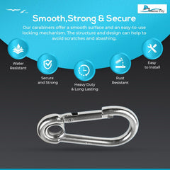 Marine City Carabiner Clip Snap Hook with Ring 2” 316 Stainless Steel, Rustproof