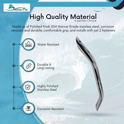 Marine City 304 Stainless Steel Boat Grab Handle – 12” Round Tube Handrail MARINE CITY