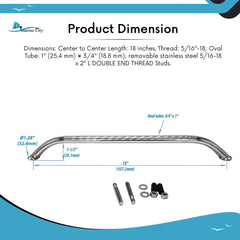 Marine City 12/16/18 Inches Marine 304 Stainless-Steel Handrail/Grab Rail Handle with Double End Studs (1Pcs)