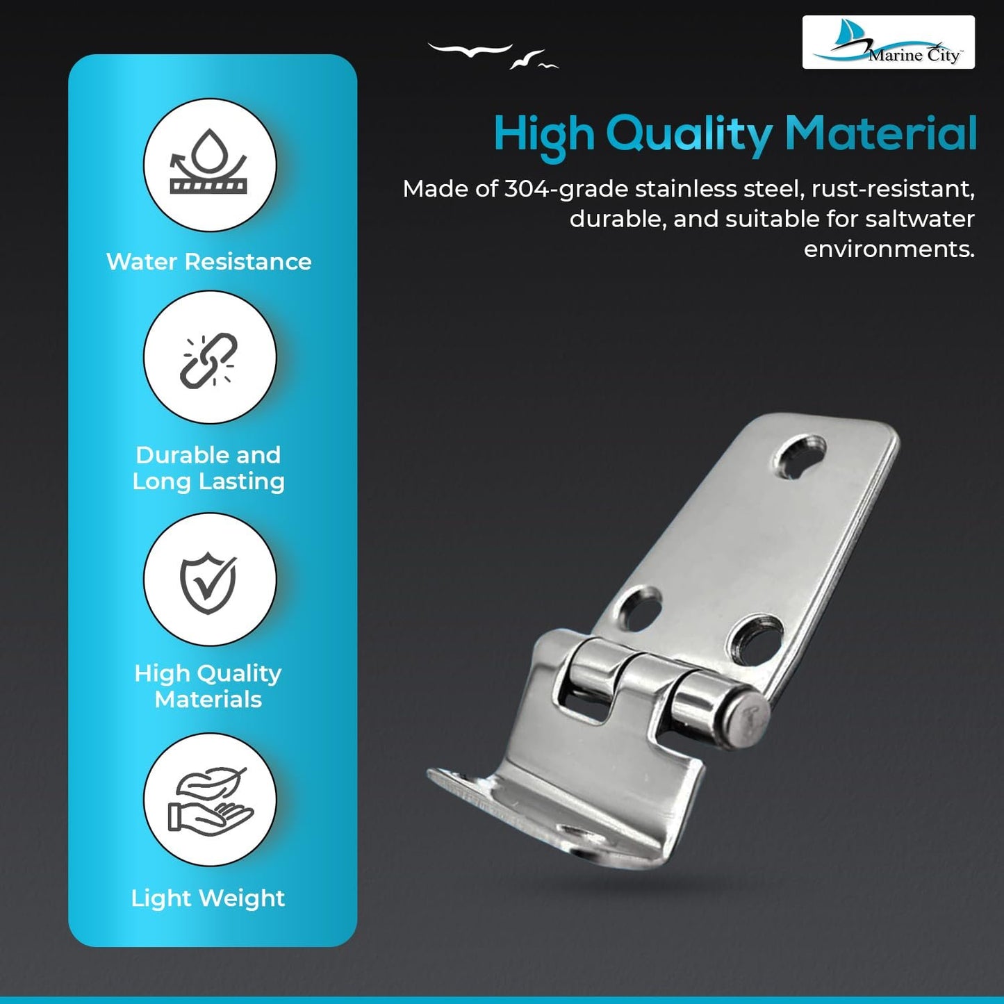 Marine City Stainless Steel Offset Short Side Hinges (2-5/8” × 1-7/16”) (2 Pcs)
