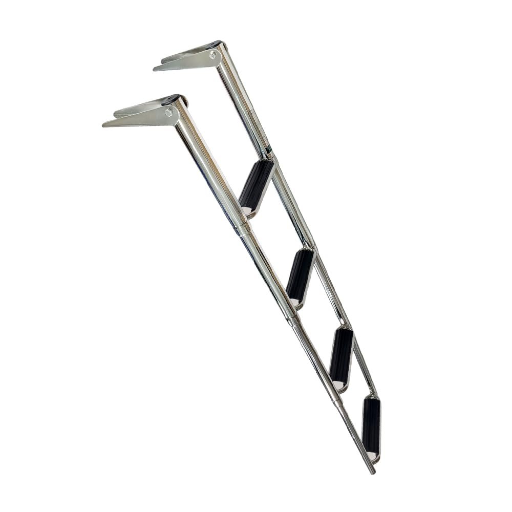 MARINE CITY 4-Step Folding Telescoping Ladder, 304 Stainless Steel Round Tube Boat Boarding Ladder for Swim Platforms & Docks
