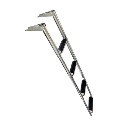MARINE CITY 4-Step Folding Telescoping Ladder, 304 Stainless Steel Round Tube Boat Boarding Ladder for Swim Platforms & Docks