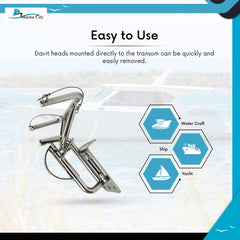 Marine City 316 Stainless Steel Snap Insta-Lock Quick Davits for Inflatable Dinghy Instant Lock System Kit