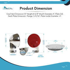 Marine City Placa de cubierta de inspección redonda y ventilación roja redonda de acero inoxidable marino de 4 pulgadas con llave de placa de cubierta