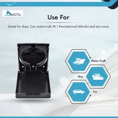 Marine City Black Adjustable Folding Cup Holder – ABS Plastic, 2-3/8” to 3-7/8”