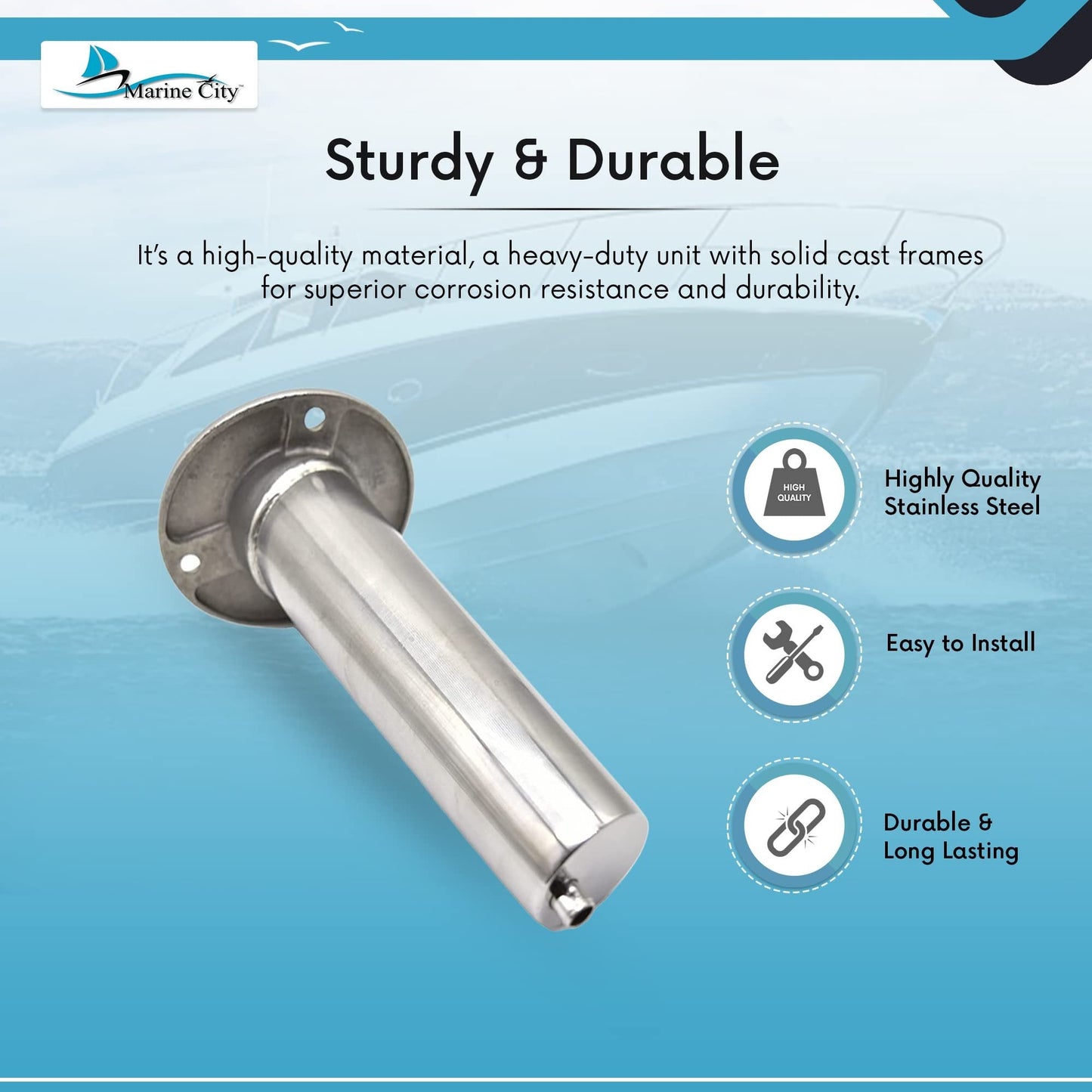 Marine City Stainless Steel Flush-Mount Fishing Rod Holder with Drain (2 Pcs) Marine City