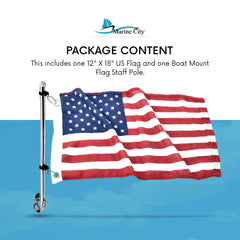 Marine City Boat Stainless-Steel Adjustable Clamps Rail Mount Flag Staff Pole and 12 inches X 18 inches US Flag