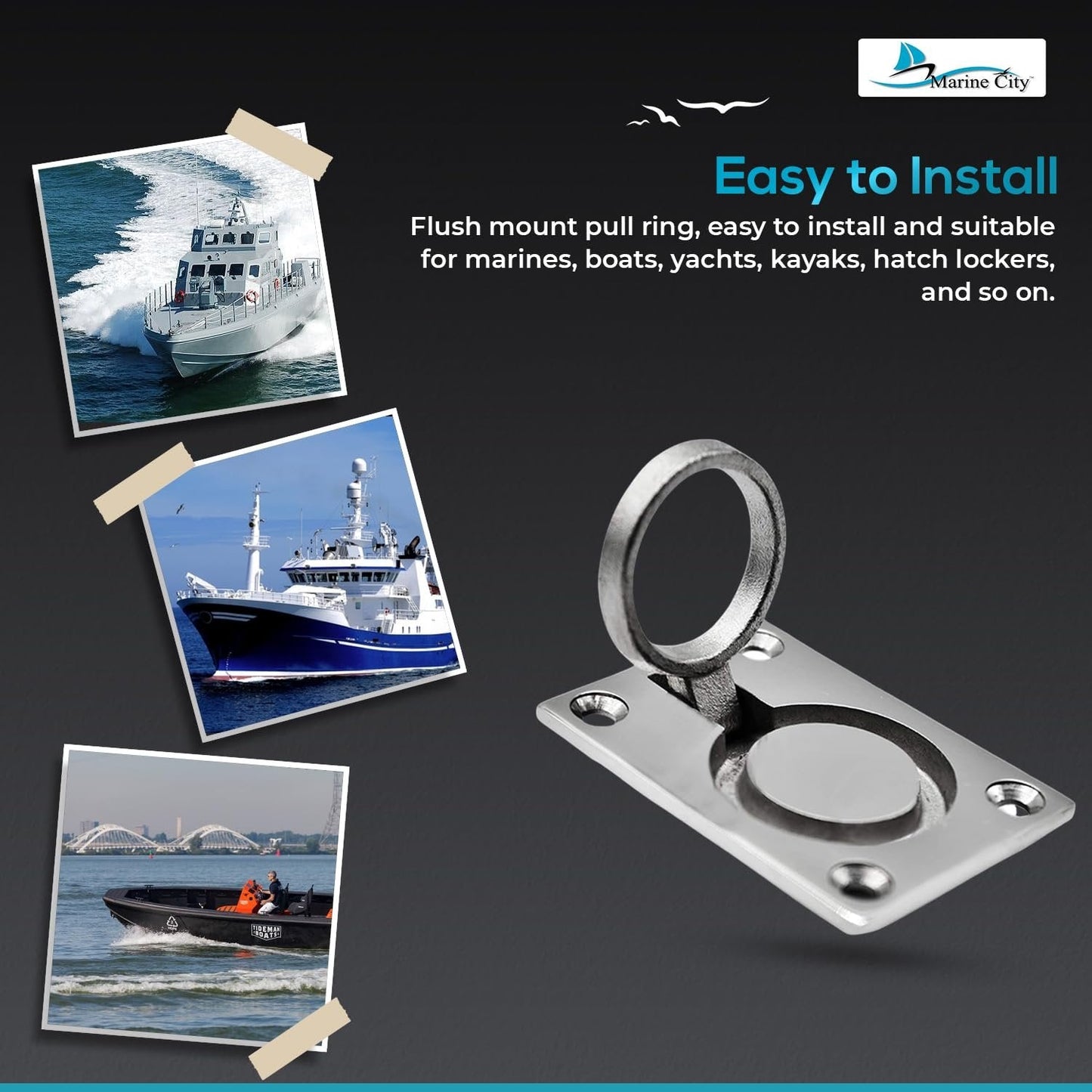 Marine City Locker Lift Pull Ring Handle – 316 Stainless Steel, 4-Point Fixing Marine City Hardware