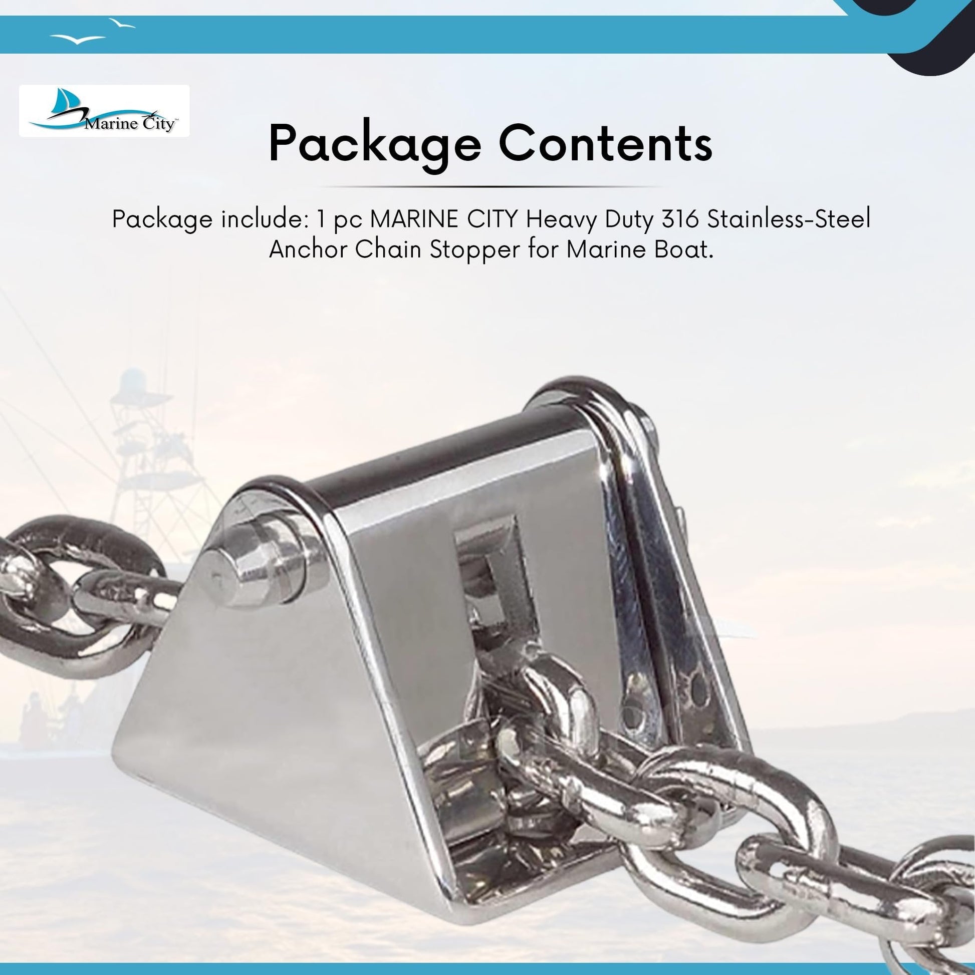Marine City 316 Stainless Steel Anchor Chain Stopper - Fits 1/4" to 3/8" Chain Marine City