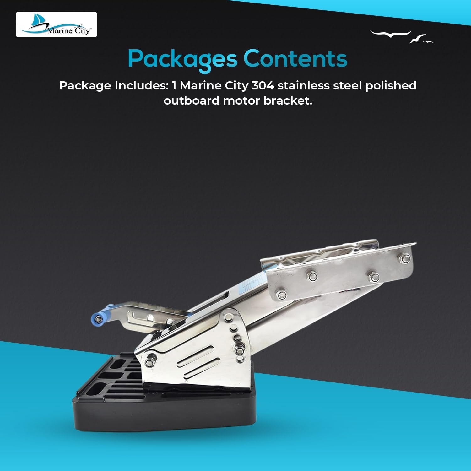 Marine City 304 Stainless Steel Outboard Motor Bracket – Up to 20 HP, Heavy Duty Marine City