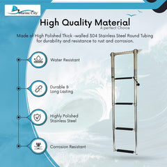 Marine City 4 Step Telescoping Boat Ladder Over Platform Slide – Stainless Steel