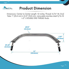 Marine City 12/16/18 Inches Marine 304 Stainless-Steel Handrail/Grab Rail Handle with Double End Studs (1Pcs)