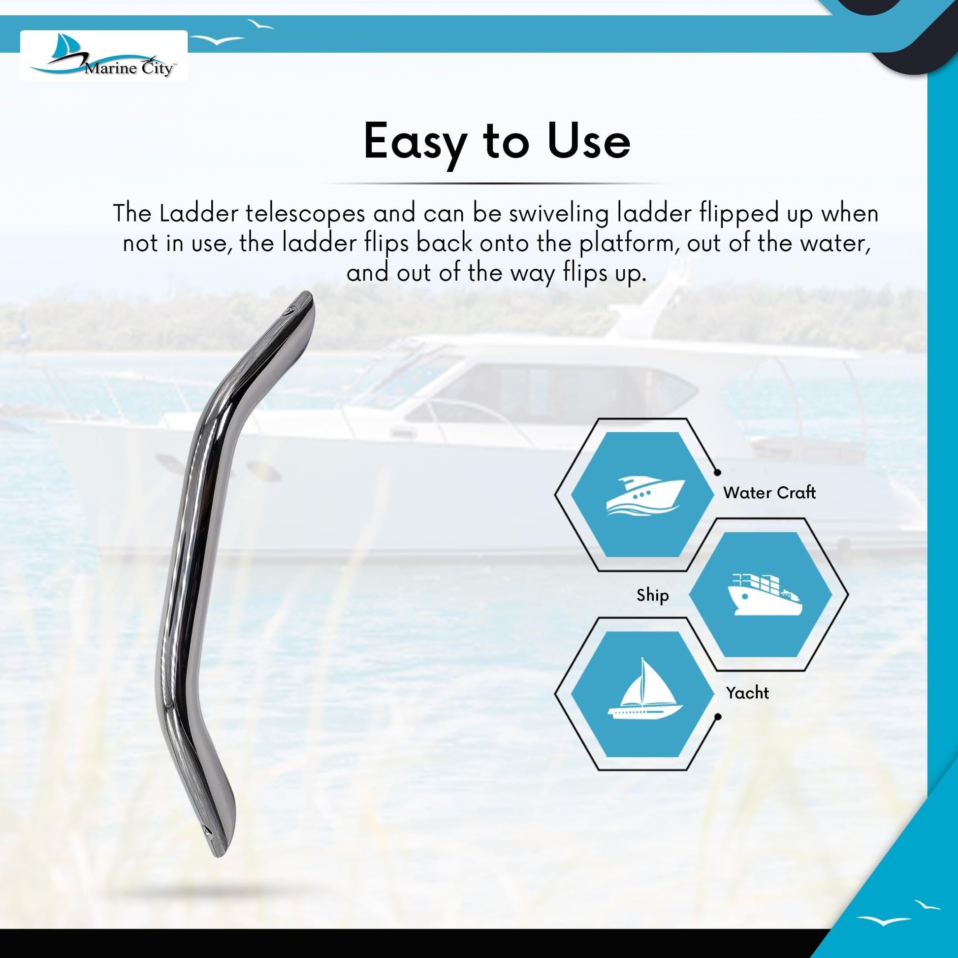 Marine City 304 Stainless Steel Boat Grab Handle – 12” Round Tube Handrail MARINE CITY