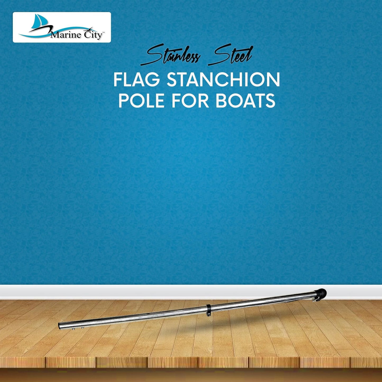Marine City 32” Flag Stanchion Pole, Stainless Steel with 316 Base, Adjustable MARINE CITY