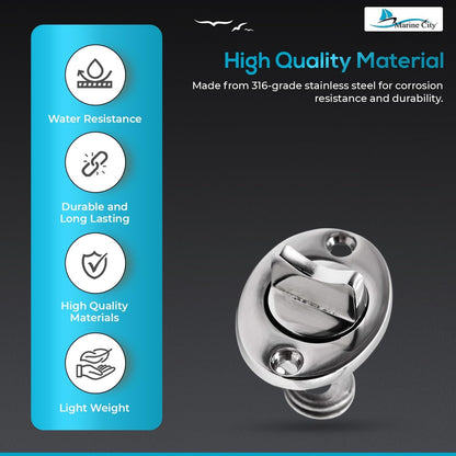 Marine City 316 Stainless Steel Waterproof Oval Drain Plug – Fits 1" Hole Marine City Hardware