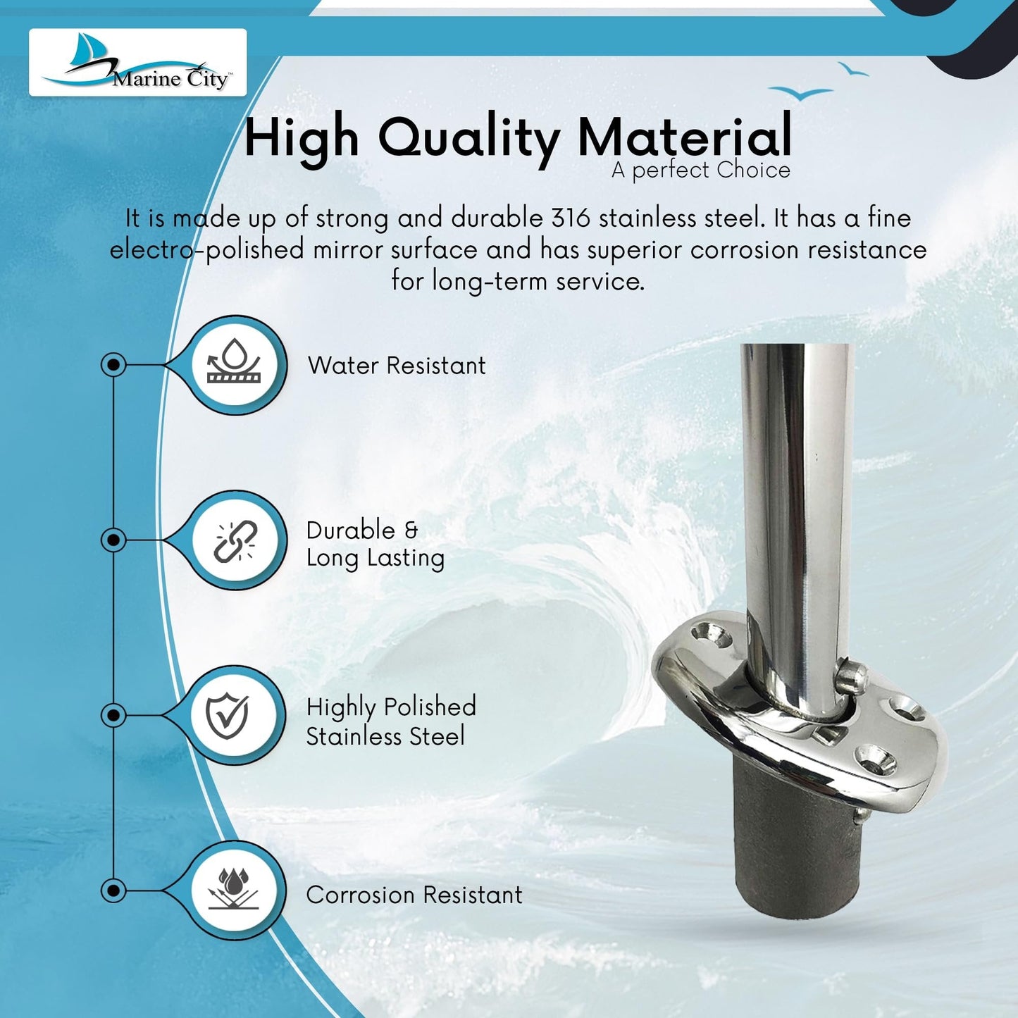 MARINE CITY Deck Flush Base Flag Socket – 316 Stainless Steel, Fits 20 mm Poles Marine City