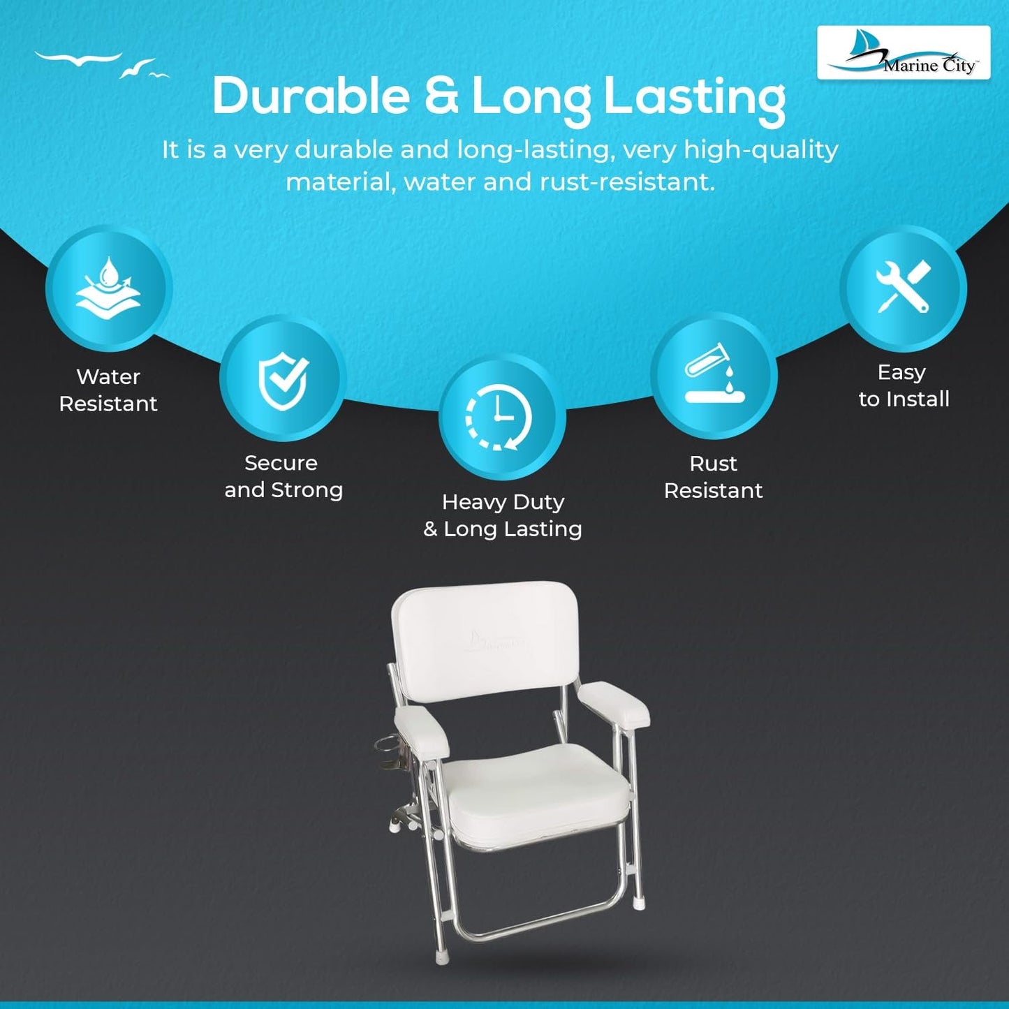 MARINE CITY Aluminum Folding Boat Deck Chair with Cushioned Foam Padding Marine City Hardware
