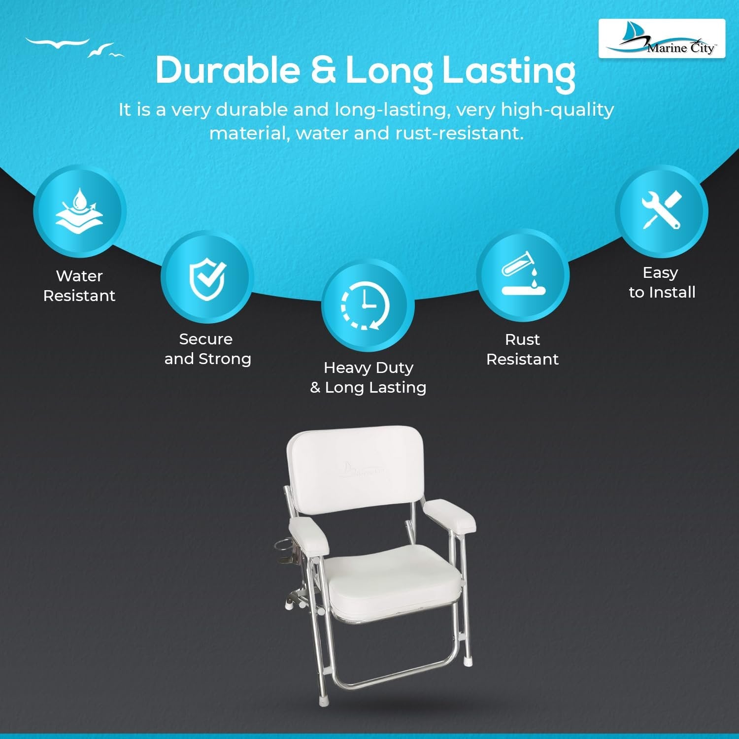 MARINE CITY Aluminum Folding Boat Deck Chair with Cushioned Foam Padding Marine City Hardware