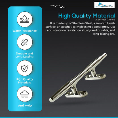 Marine City 316 Stainless Steel Deck Mooring Open Base Cleat 8 Inches (4 Pcs)
