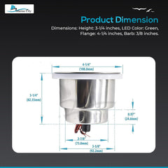 Marine City Stainless Steel Green LED Cup Holder with Drain Corrosion-Resistant