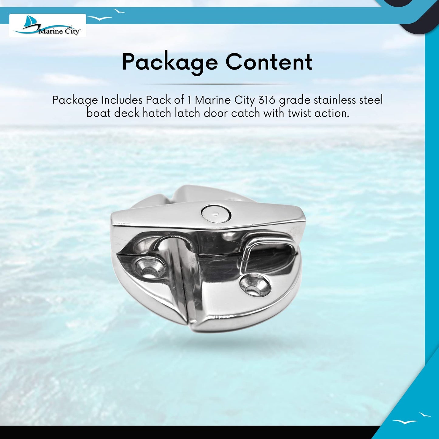 MARINE CITY Deck Hatch Latch – Stainless Steel Twist Action, Corrosion-Resistant