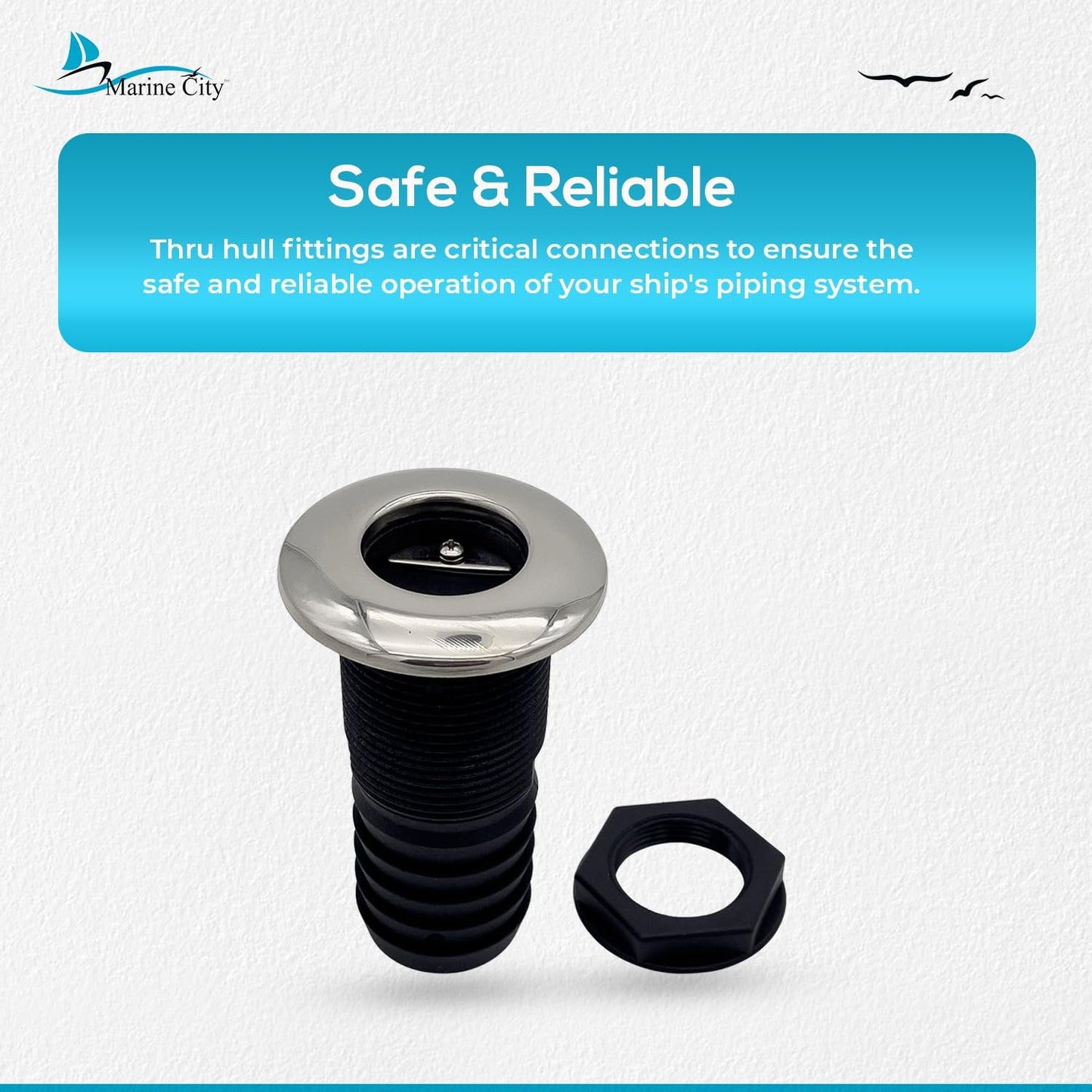 Marine City Nylon Thru-Hull Fitting with 316 Stainless Steel Trim & Flapper MARINE CITY