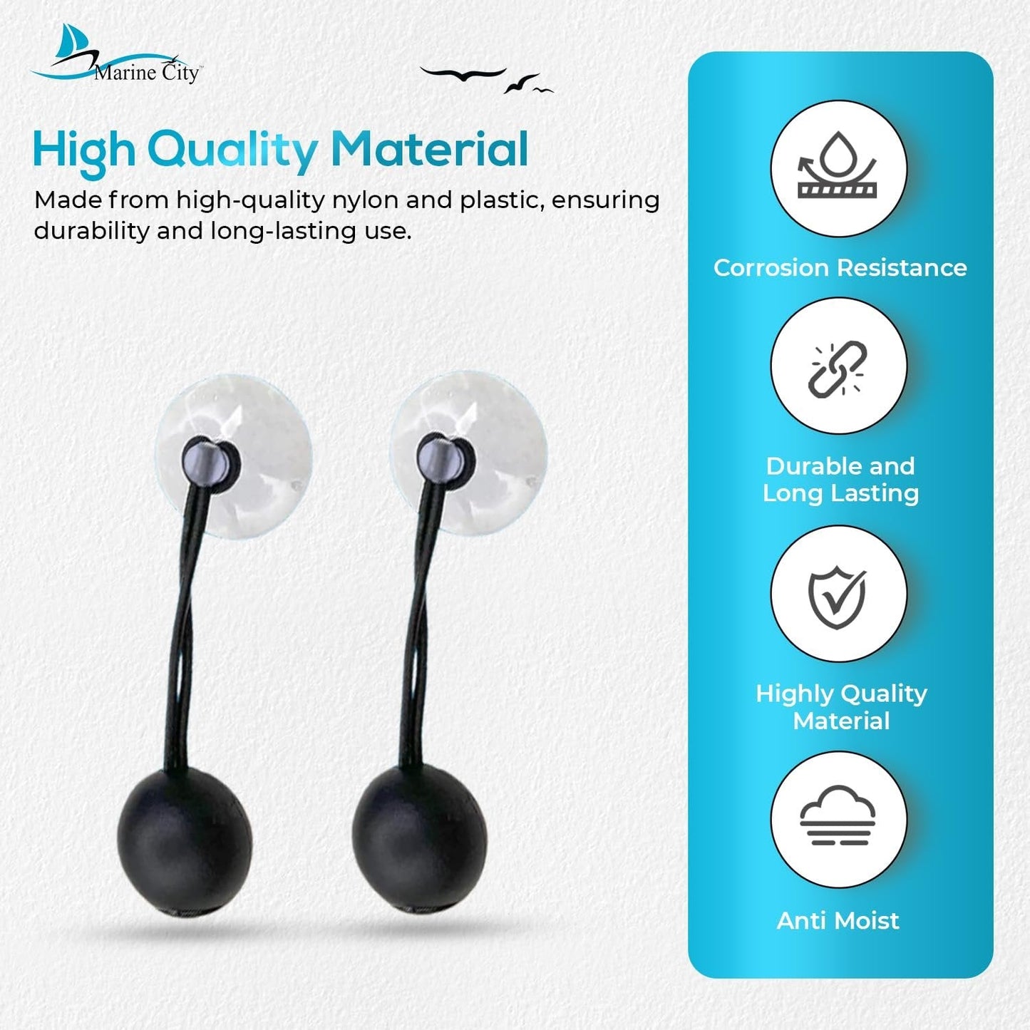 Marine City Bungee Cord Suction Cup Boat Cover Tie Downs – 1.38 Inches (4 Pcs) MARINE CITY
