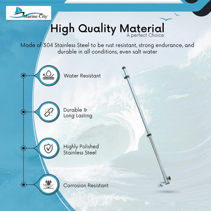 Marine City 32-Inch Rail-Mounted Flag Pole & Base Kit – 304 Stainless Steel