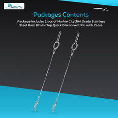 Marine City 304 Stainless Steel Bimini Top Quick Release Pin with Cable (2 Pcs)