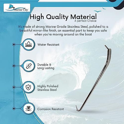 Marine City 30” Stainless Steel Oval Tube Boat Handrail with Flange & Studs MARINE CITY
