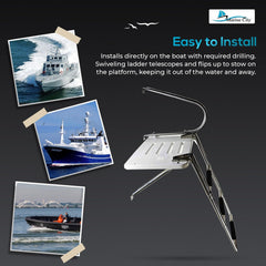 Marine City 304 Stainless Steel 3-Step O/B Swim Platform Telescoping Boat Ladder