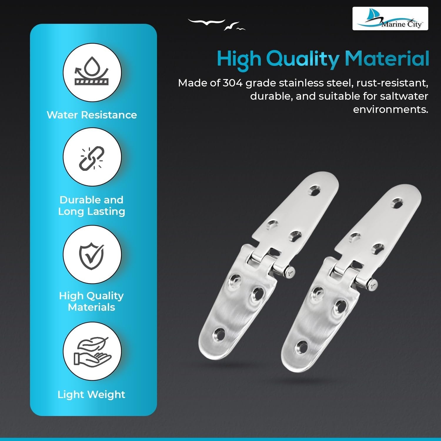 Marine City Stainless Steel Round Door Strap Hinges Ideal for Boats (2 Pcs) Marine City Hardware
