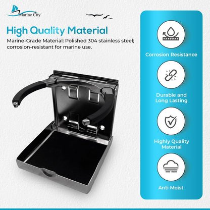 Marine City Adjustable Folding Cup Holder – 304 Stainless Steel Polished (Large) Marine City Hardware