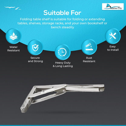 Marine City 304 Stainless Steel Table Bracket – 12” Folding Shelf Bracket