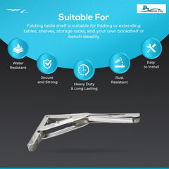 Marine City 304 Stainless Steel Table Bracket – 12” Folding Shelf Bracket