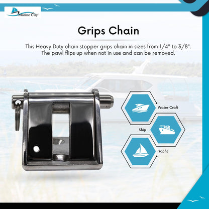 Marine City 316 Stainless Steel Anchor Chain Stopper - Fits 1/4" to 3/8" Chain Marine City