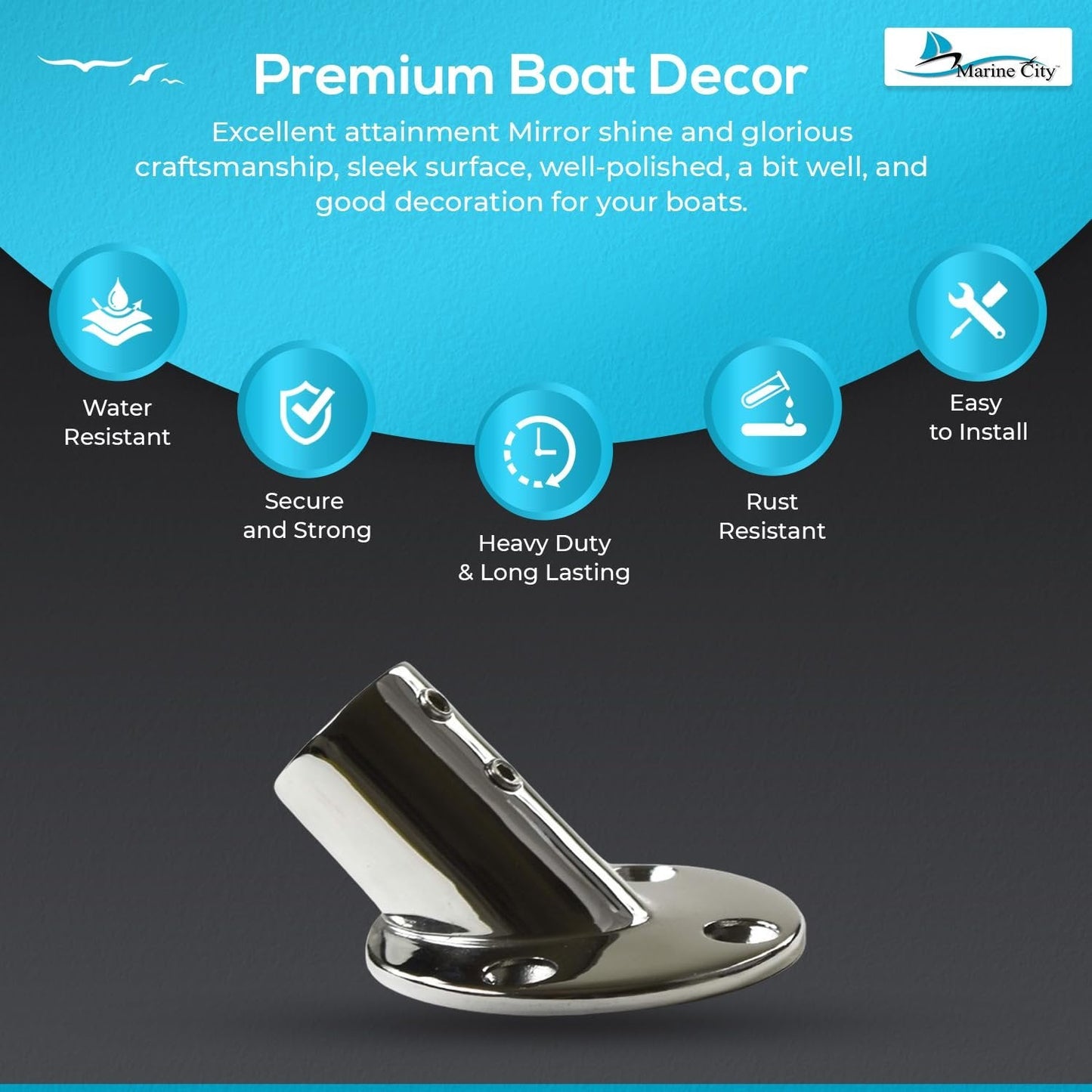 Marine City 45° Casting Boat Hand Railing Round Base – 316 Stainless Steel Marine City