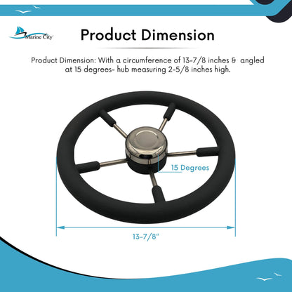 Marine City 5 Spoke Boat Steering Wheel – 316 Stainless Steel, Gray PU Foam Grip