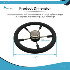 Marine City 5 Spoke Boat Steering Wheel – 316 Stainless Steel, Gray PU Foam Grip