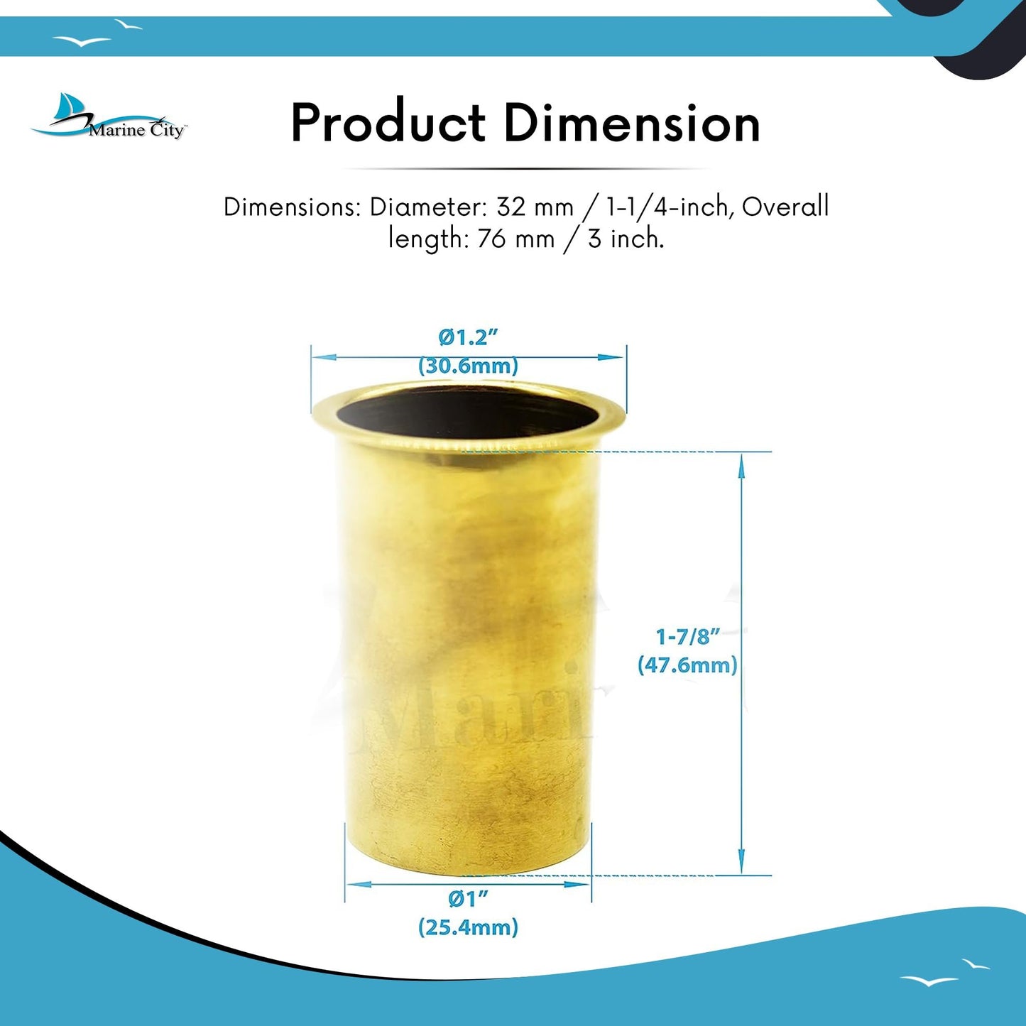 MARINE CITY Tubo de drenaje de latón de 1-7/8" x 1" para barco